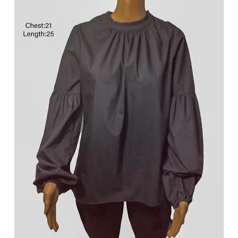 Worthington Black mock neck puff  long sleeves‎ blouse